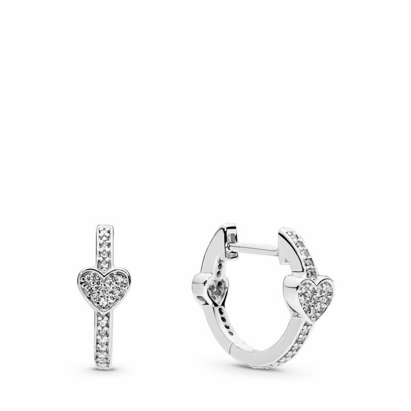 Pandora Alluring Hearts Hoop Earrings Ireland - Sterling Silver/Cubic Zirconia - 748625JGW